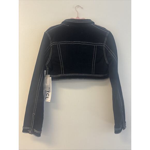 NWT PCTL Black Jean Jacket White Stitching Button Up Emo Goth Grunge Sz Med - Picture 6 of 6